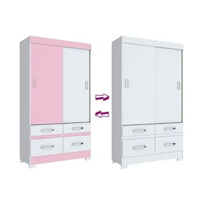 Guarda Roupa 2 Portas de Correr e 4 Gavetas Briz BE25 Branco/Rosa - Henn