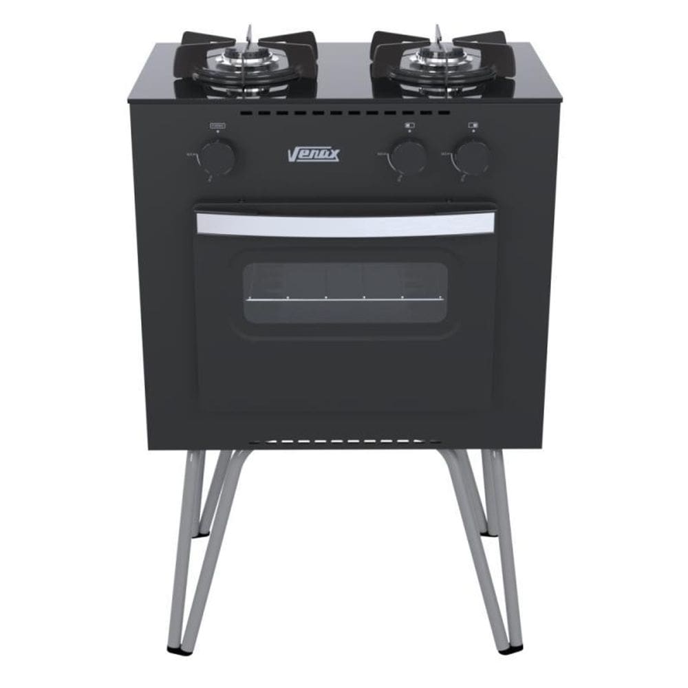 Fogao 2 Bocas Venax Mini Cook Preto Fosco Gas Glp