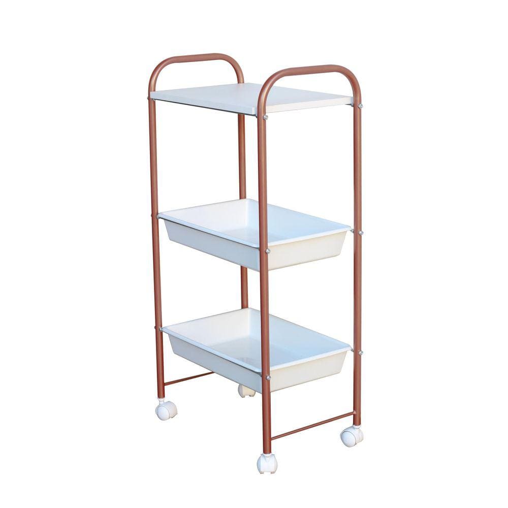 Carrinho Auxiliar 1 Tampo E 2 Bandejas Estética Rose