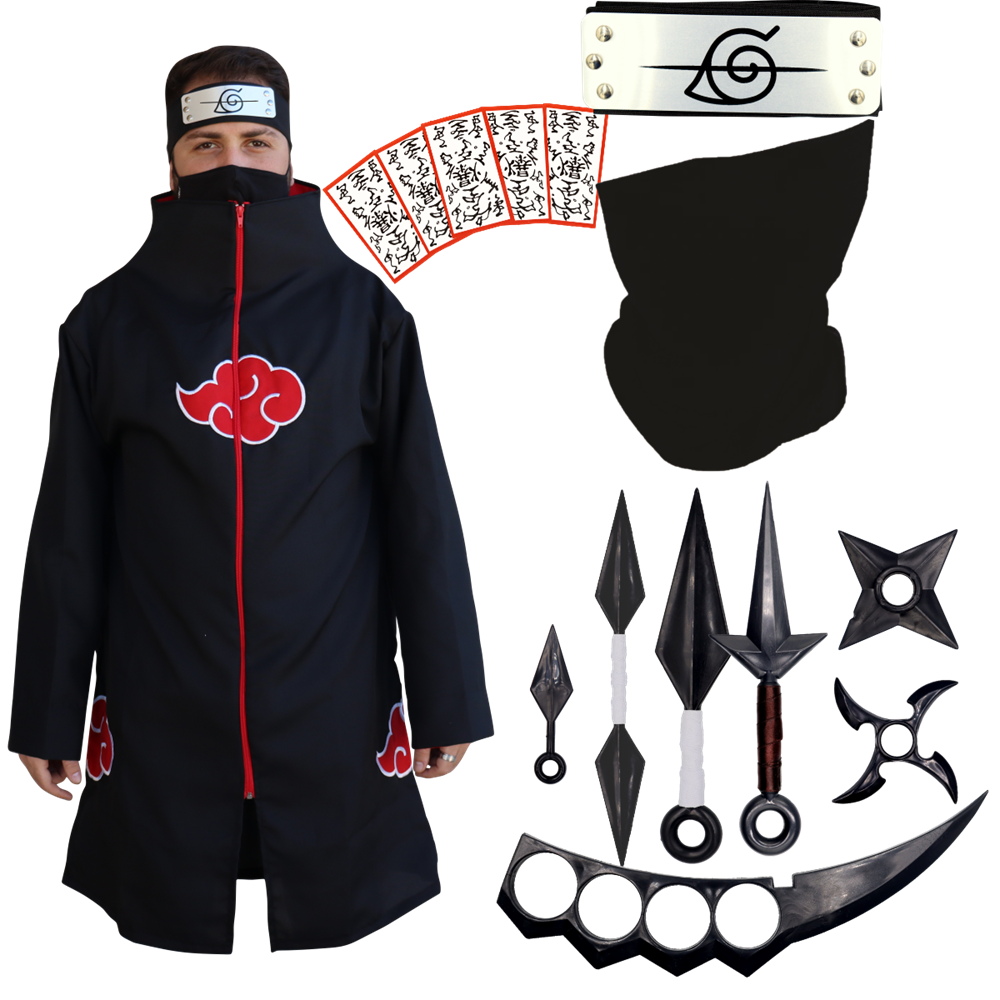 Kit Manto Akatsuki Bandana Colar Hokage Kunai Naruto Anel