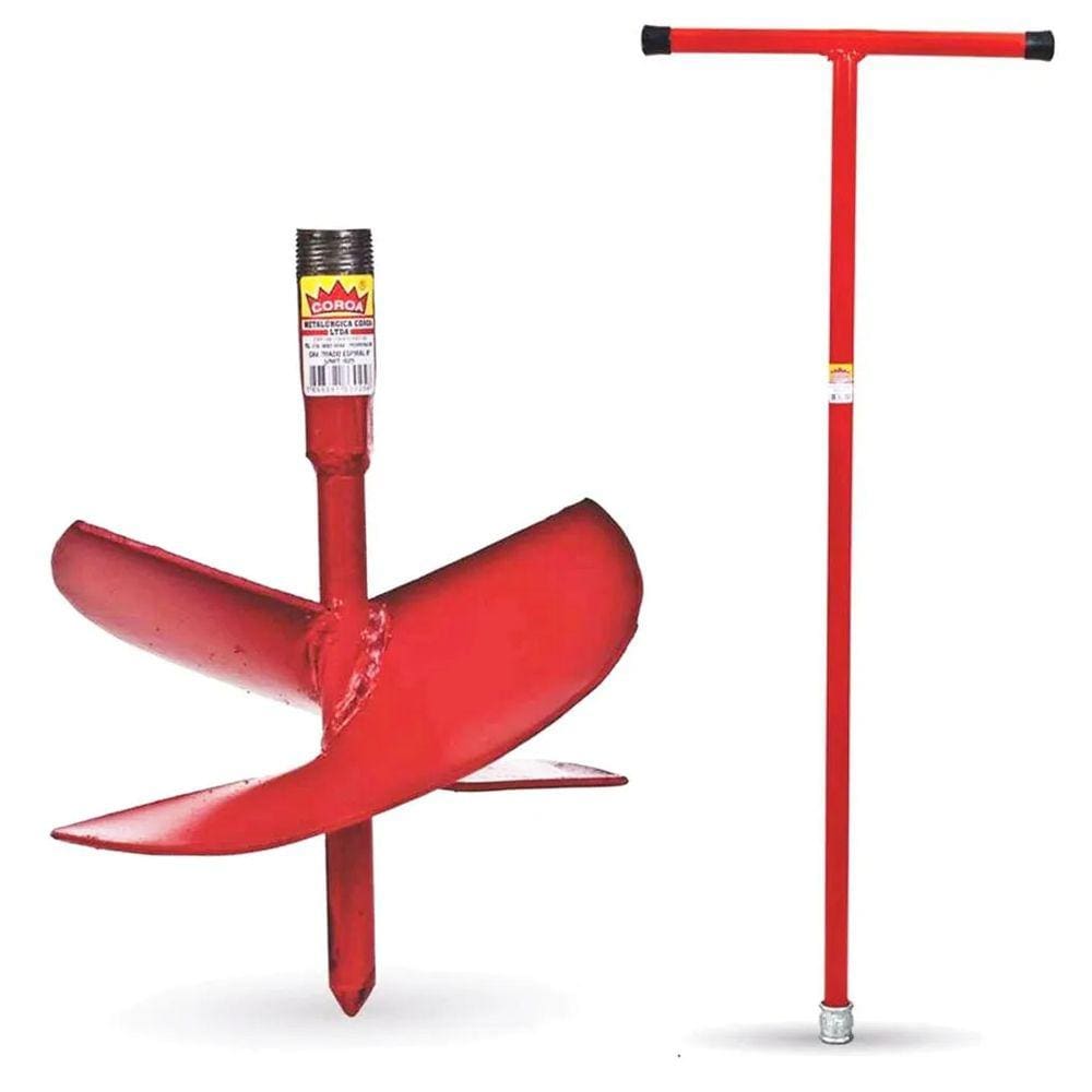 Kit Cavadeira Espiral Broca Trado Perfurar Solo 10 Polegadas + Cabo 1 Metro 3/4 - Coroa