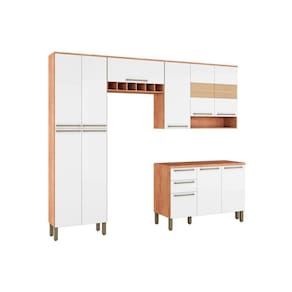 Kit de Cozinha Modulada 4 Peças Nápoli Prime  (2 Armários + 1 Balcão + 1 Paneleiro) C4P01 Castanho/Branco - Ronipa