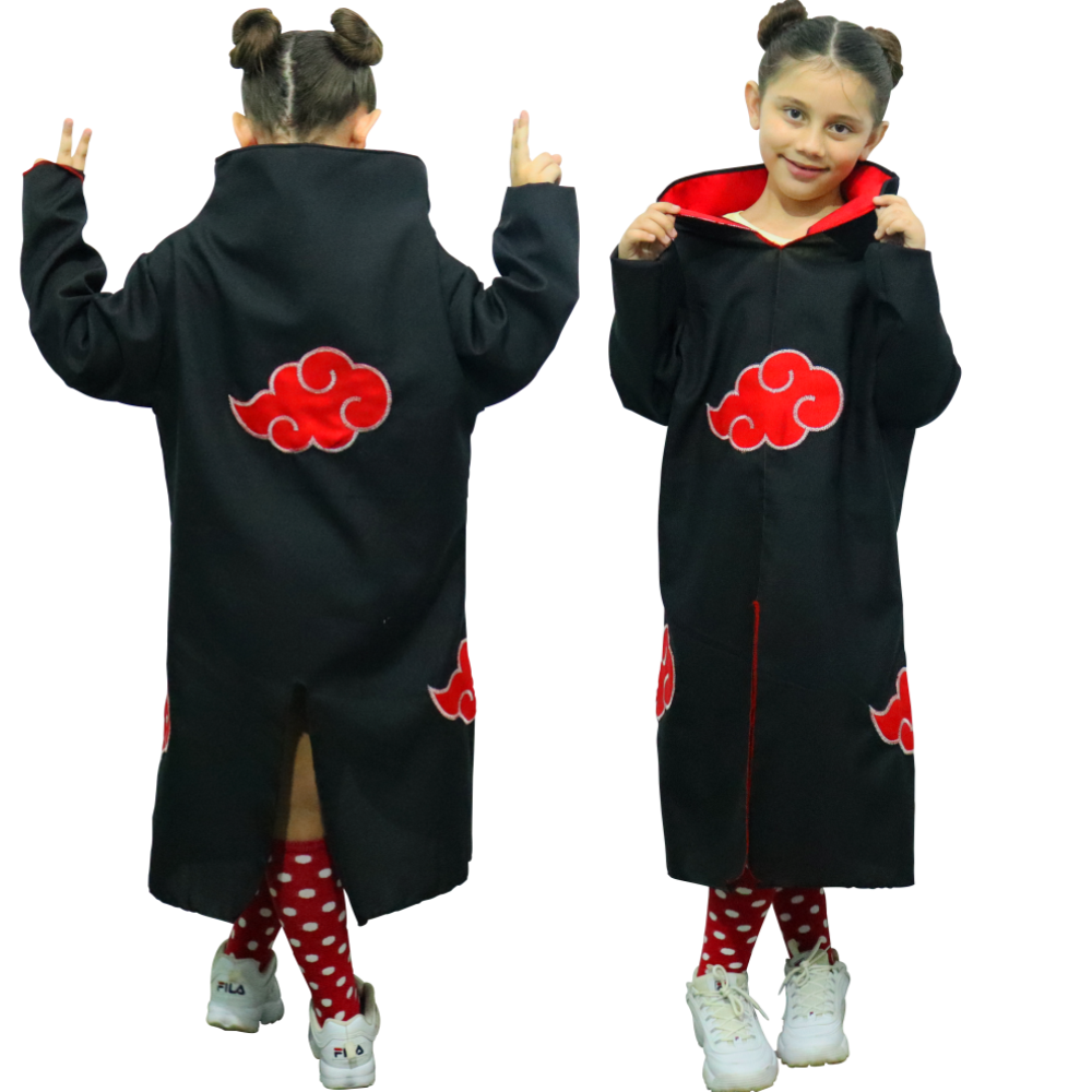 Kit Akatsuki C/ Manto Infantil + Colar Nuvem Vermelha + 8pçs