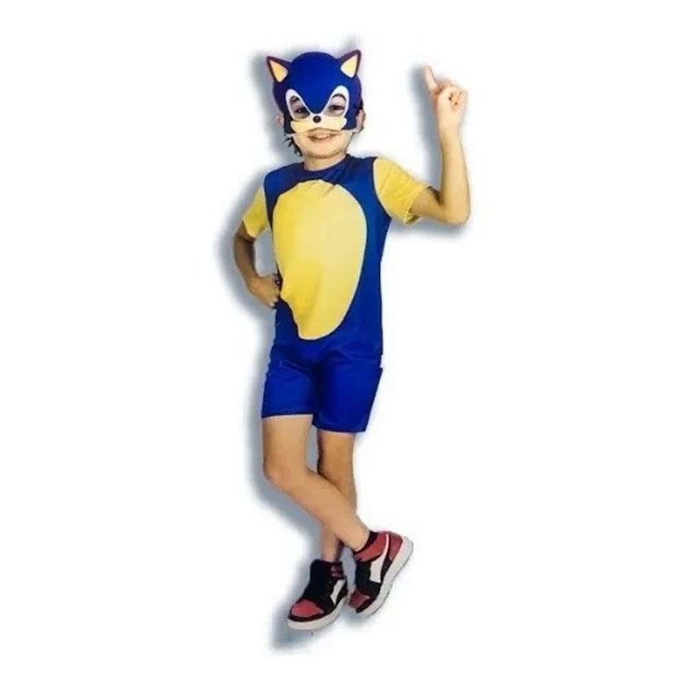 Fantasia Sonic Infantil Macacão Curto Pop C/ Máscara Oficial