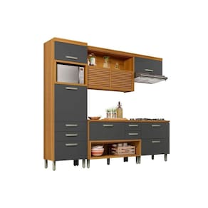 Cozinha Modulada Nesher Princesa 4 Peças (1 Armário + 2 Balcões + 1 Paneleiro) C4P16 Freijo/Grafite