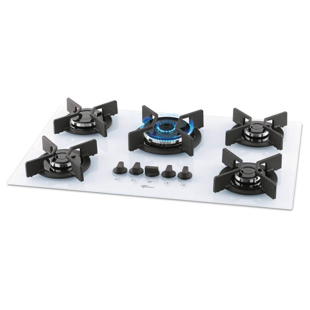 Fogão Cooktop 5 Bocas Gás Mesa Vidro TC Infinity Fischer Branco