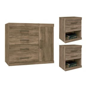 Cômoda Casal Plus 1 Porta + 1 Nicho e 6 Gavetas + 2 Mesas de Cabeceira Atacama - Santos Andirá
