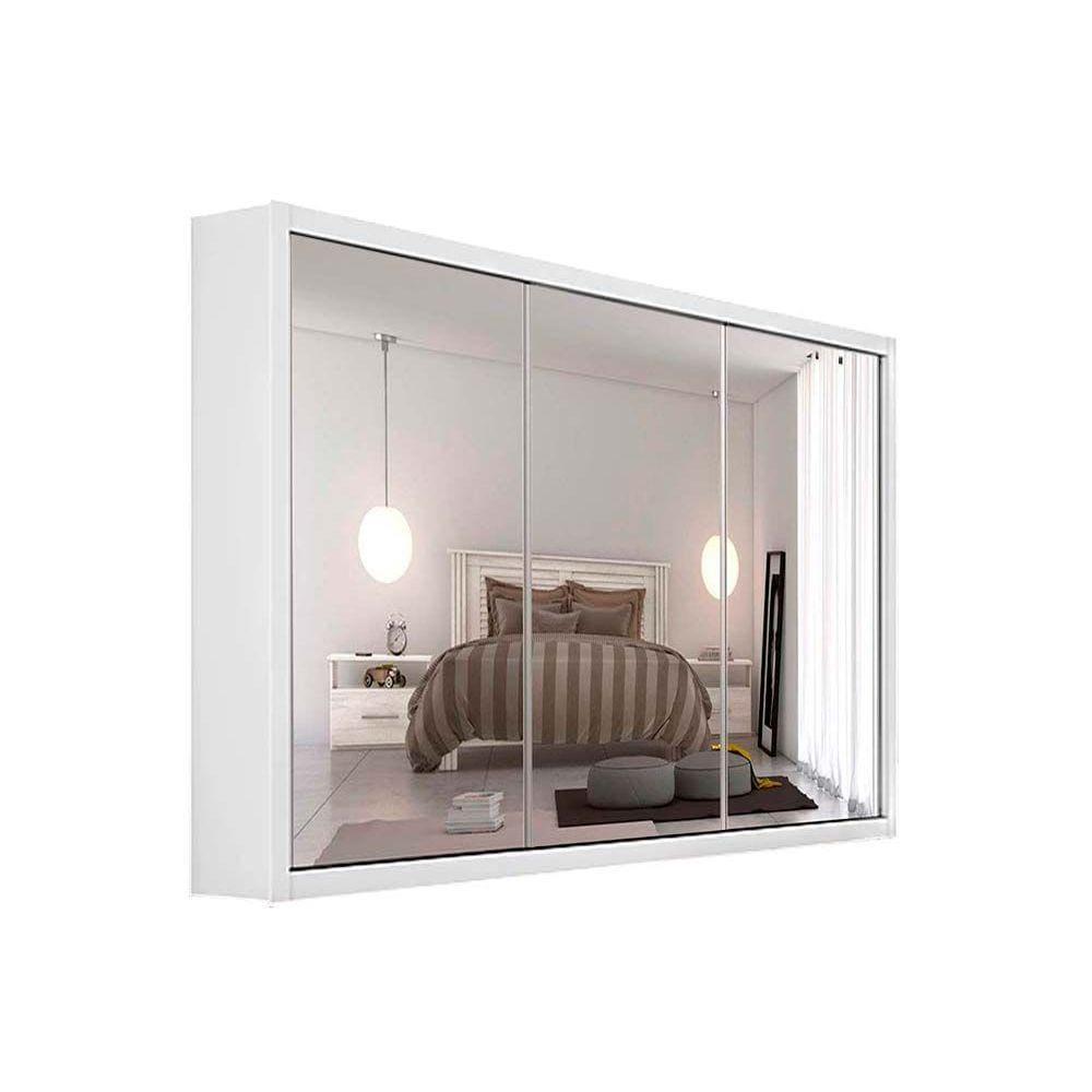 Guarda Roupa 3 Portas de Correr e 6 Gavetas c/ Espelho Toronto Branco - Europa