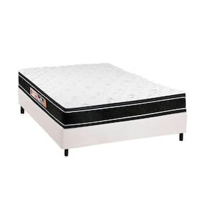 Cama Box Casal: Colchão Espuma Castor D33 Black e White Double Face + Base CRC Courano White(138x188)