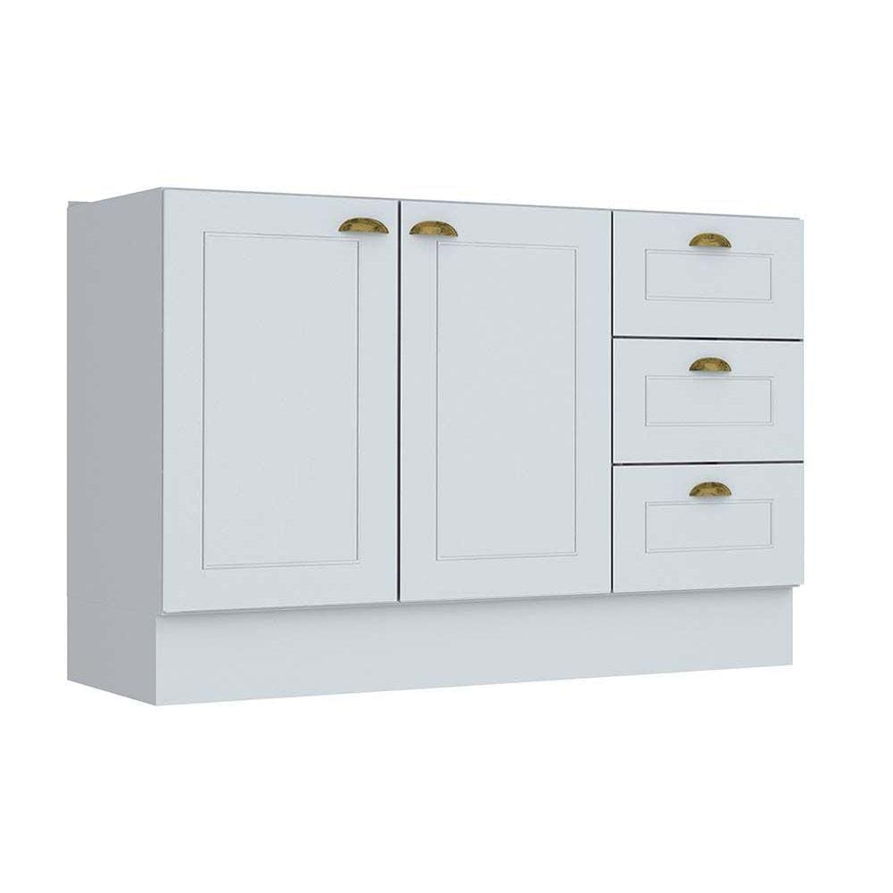 Módulo Cozinha Henn Americana Balcão 2 Portas e 3 Gavetas p/ Pia 120cm S/tampo Branco