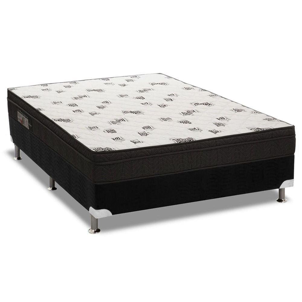 Cama Box Casal: Colchão Espuma Ortobom D45 Light + Base CRC Suede Black(138x188)
