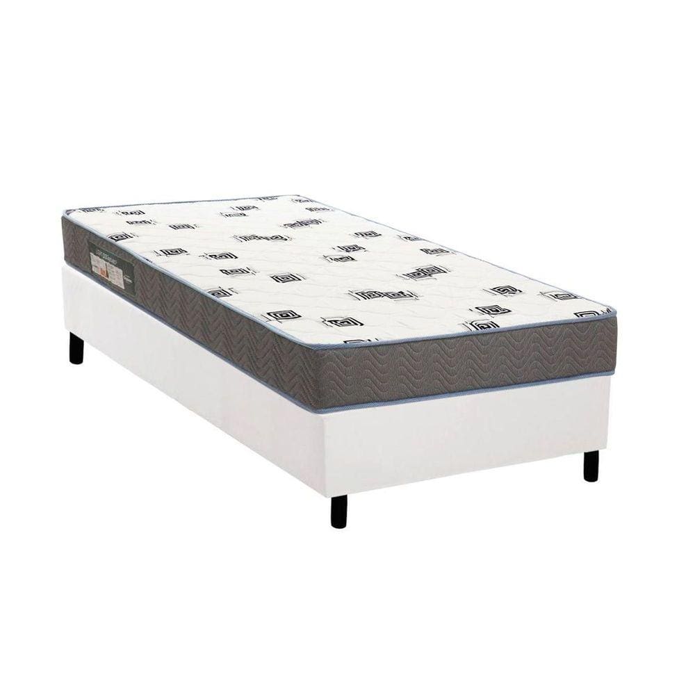Cama Box Solteiro: Colchão Espuma Ortobom D33 Light Saúde + Base CRC Courano White(88x188)