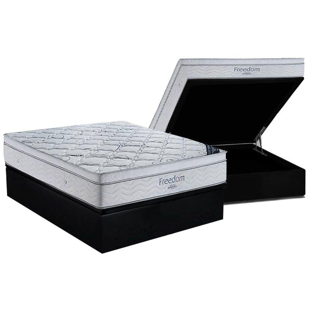 Cama Box Baú Casal: Colchão Molas Ortobom SuperPocket Freedom Visco + Base CRC Suede Black(138x188)