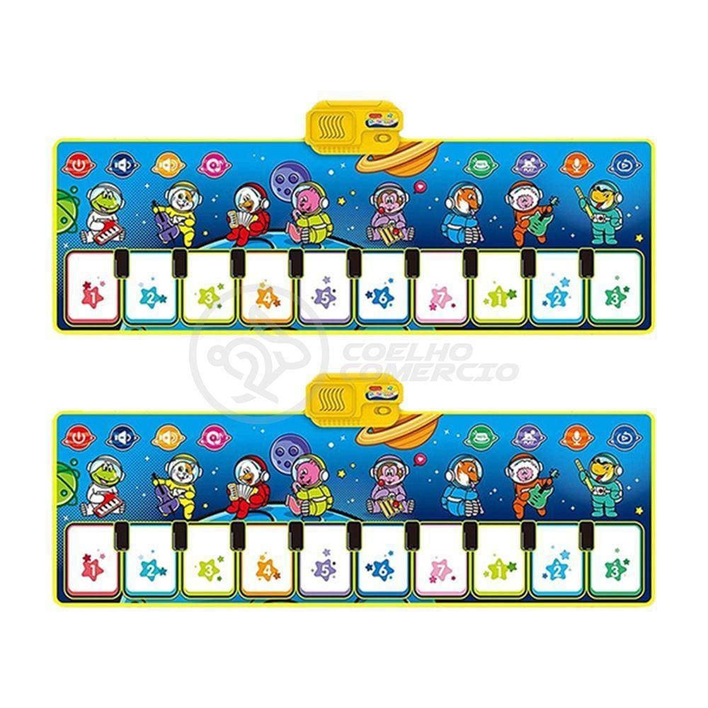 Kit 2 Un Piano Music Tapete Musical 10 Teclas Touch azul