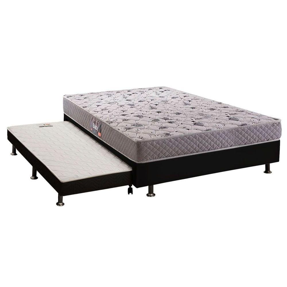 Cama Box c/Auxiliar Casal: Colchão Espuma Herval D28AG65 Black + Base CRC Courano Black(138x188)