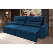 Sofá Retrátil Reclinável França 2,30m Suede Velut Azul Marinho c/ Molas no Assento - King House