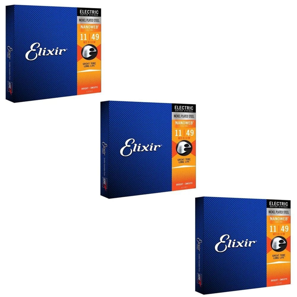 Kit 3 Encordoamento Guitarra 011 Elixir Medium Nanoweb 12102 Made in USA