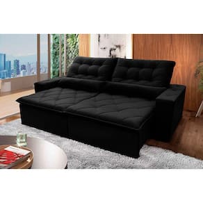 Sofá Retrátil Reclinável Islândia 2,10m Suede Velut Preto c/ Molas no Assento - King House