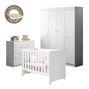 Quarto de Bebê Helena Phoenix Baby com Berço 1344 Qmovi Branco