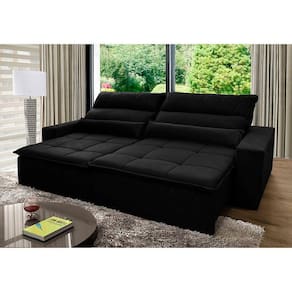 Sofá Retrátil Reclinável Amsterdam 2,10m Suede Velut Preto c/ Molas no Assento - King House