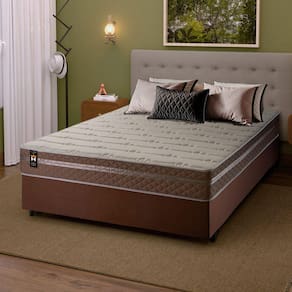 Conjunto Cama Box c/ Molas Ensacadas Georgia Bege Casal 138x188x60