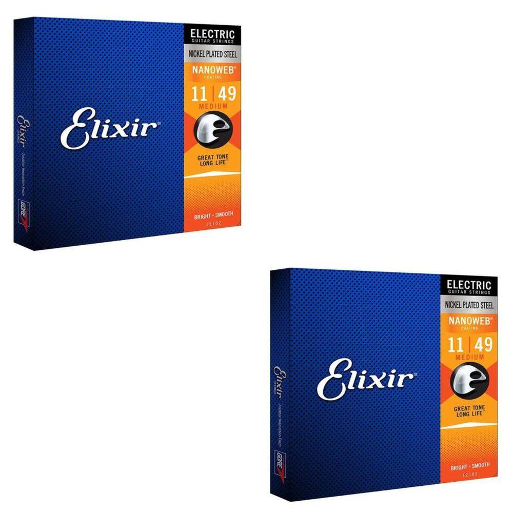 Kit 2 Encordoamento Guitarra 011 Elixir Medium Nanoweb 12102 Made in USA