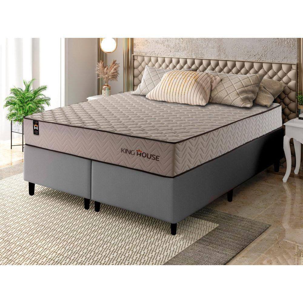 Conjunto Cama Box Espuma San Diego Bege King 193x203x67