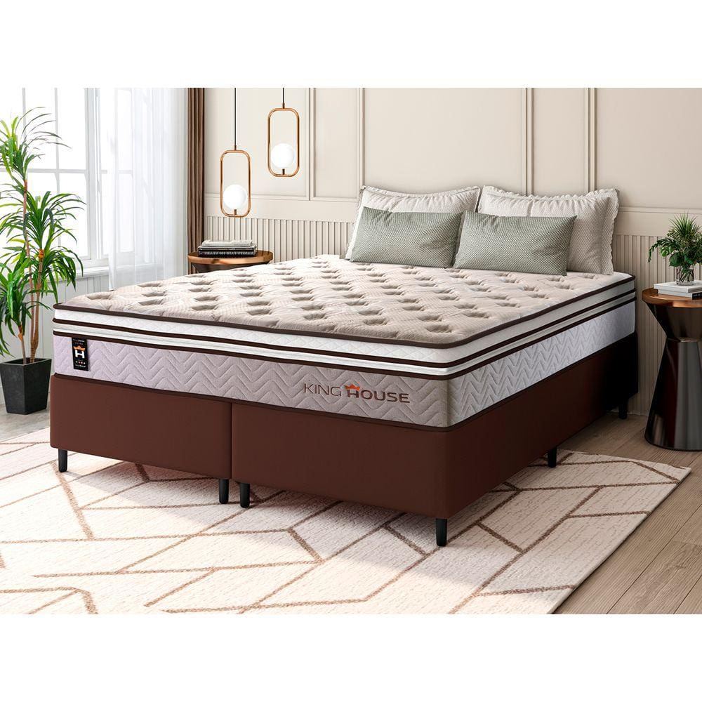 Conjunto Cama Box c/ Molas Ensacadas Liverpool Bege Queen 158x198x73
