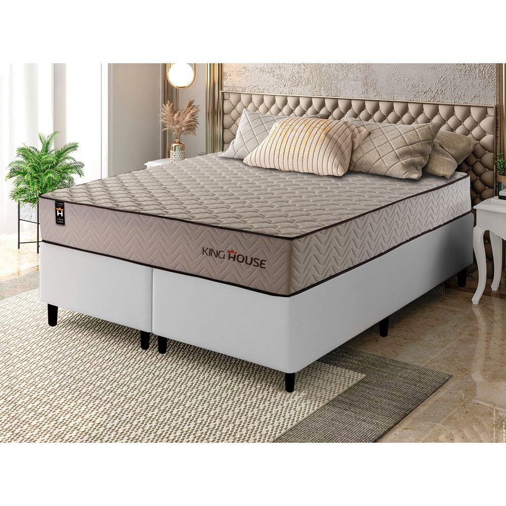 Conjunto Cama Box Espuma San Diego Bege Queen 158x198x67