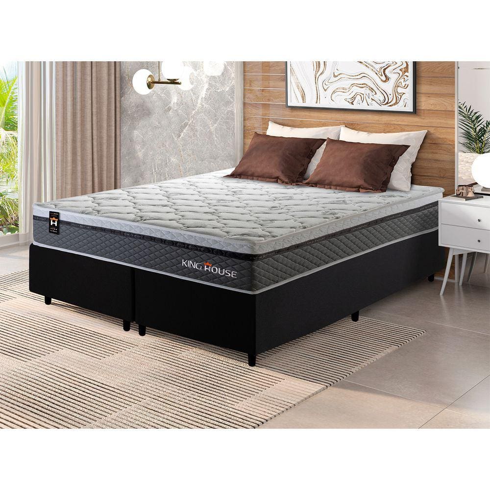 Conjunto Cama Box c/ Molas Ensacadas Benton Cinza Queen 158x198x71