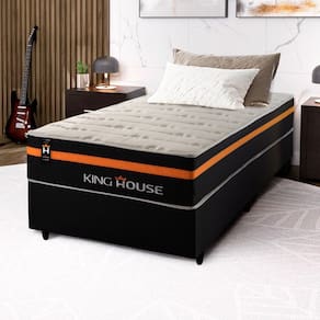 Conjunto Cama Box c/ Molas Ensacadas Sirius Preto Solteiro 96x203x65