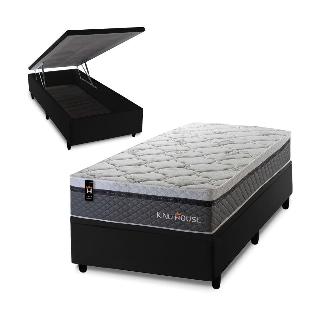 Conjunto Box Baú Benton Cinza 96x203x78 c/ Molas Ensacadas