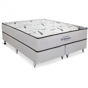 Conjunto Cama Box Colchão Highfoam Super King 193x203x28cm Ortobom Cinza / Branco