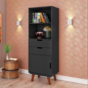 Estante para Livros 1 Porta 2 Gavetas Paris Retrô Olivar Preto
