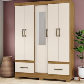 Guarda Roupa Solteiro 5 Portas 2 Gavetas B60  Briz Marrom/Off White