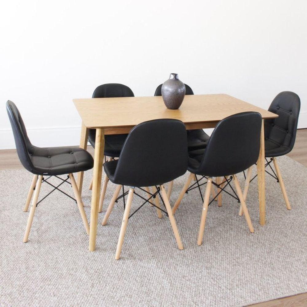 Conjunto Mesa Finlândia 120x73,5cm Tampo MDF com 6 Cadeiras Eiffel Botonê Rivatti Preto/Marroml