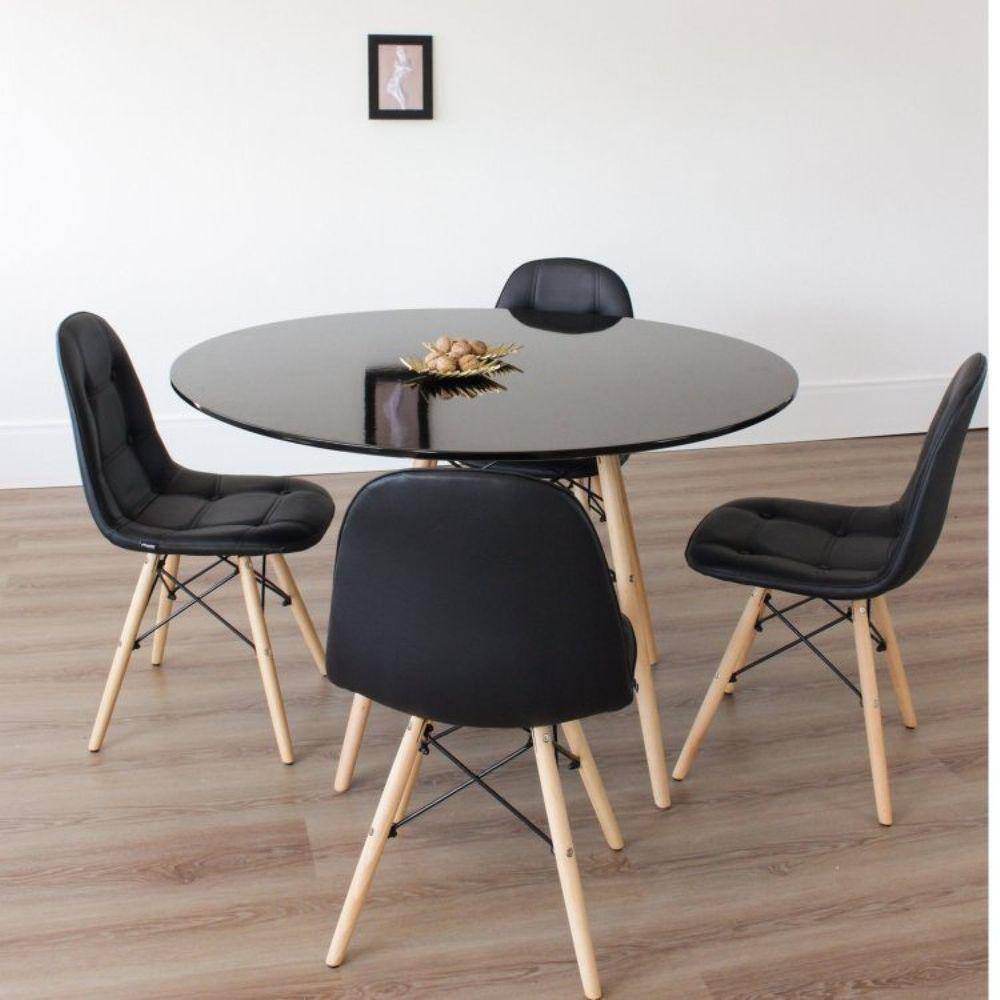 Conjunto Sala de Jantar Mesa Eiffel 120x75cm Tampo MDF Preto com 4 Cadeiras Eiffel Botonê Rivatti Preto