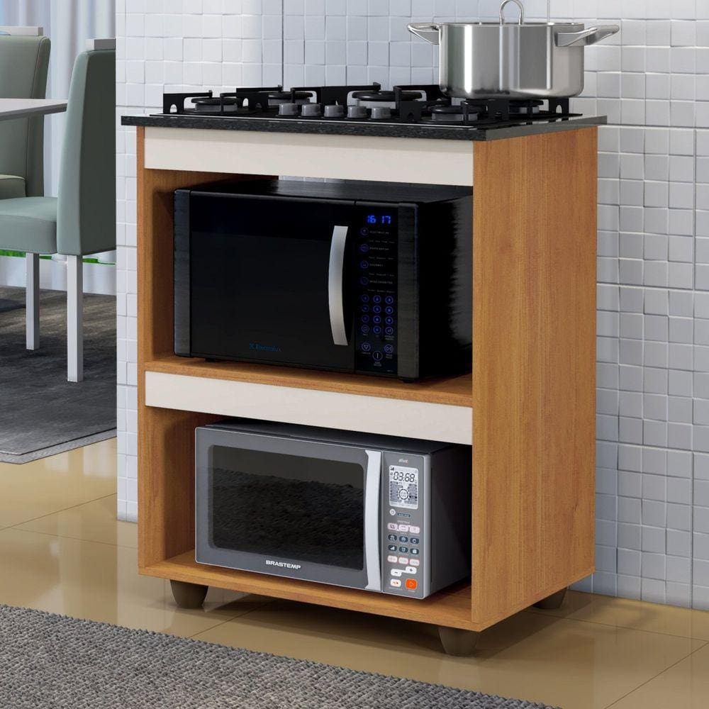 Balcão para Cooktop 4 Bocas 2 Nichos para Forno Turim Kaiki Móveis Marrom/Off White