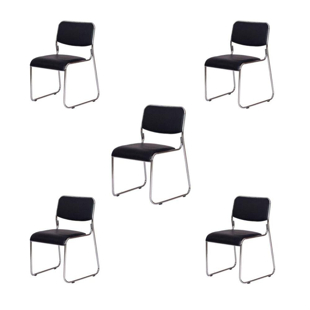 Kit 5 Cadeiras para Escritório Fixa Interlocutor Cromada Dubai OR Design Preto