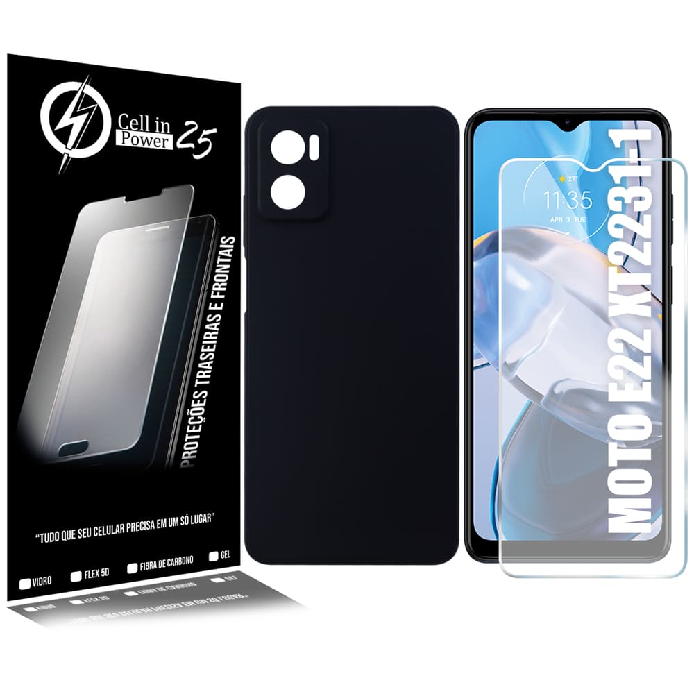 Capa Aveludada Premium Compatível Moto E22 XT2239 6.5 + Película Vidro 9h - Cell In Power25