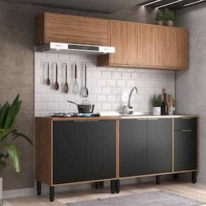 Cozinha Modulada 4 Peças 9 Portas 1 Gaveta Thalita Moveis Sul Nogal Manchester/Preto