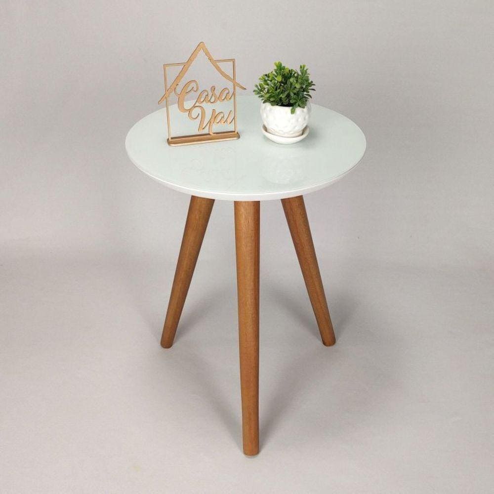 Conjunto 2 Mesas Laterais com Tampo Espelhado 60x50cm e 50x40cm Pés Palito Casa Uai Branco