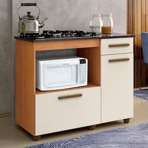 Balcão para Cooktop 2 Portas 1 Gaveta Violeta Kaiki Móveis Marrom/Off White