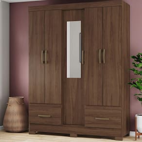 Guarda Roupa Solteiro 5 Portas 2 Gavetas B60 Briz Castanho HP