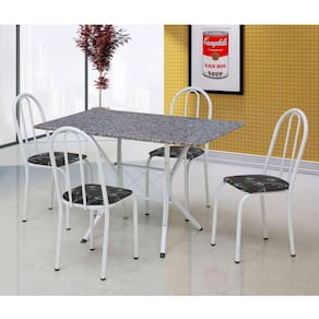 Conjunto de Cozinha Mesa Tampo Granito com 4 Cadeiras Bruna Artefamol Branco/Cinza