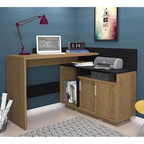 Escrivaninha em L 83,2x110,5x107,5x35,2cm 2 Portas Office Mega Olivar Marrom/Preto