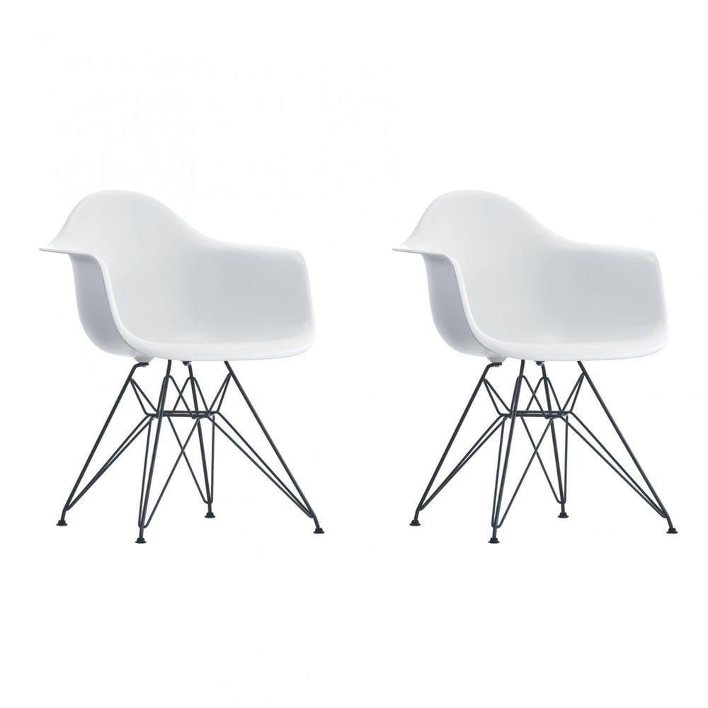 Kit 2 Poltronas Com Braço Base Cromada Eames OR Design Branco