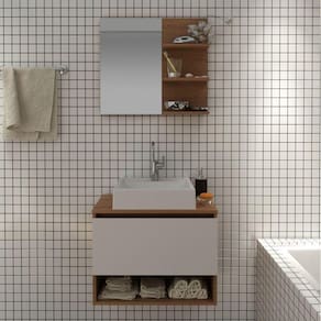 Conjunto para Banheiro 2 Peças 1 Gabinete 1 Porta 1 Espelheira 3 Prateleiras BN3608 Tecno Mobili Amêndoa/Branco