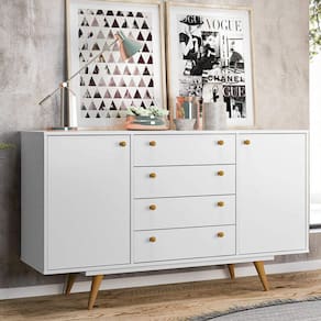 Buffet Aparador 4 Gavetas 2 Portas Retrô California Olivar Branco