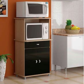 Balcão para Forno Multiuso 2 Portas 1 Gaveta Ditália Móveis Carvalho/Preto